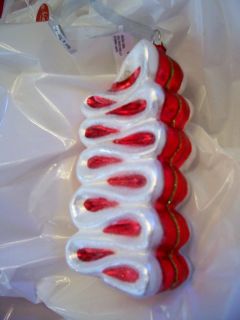 RED & WHITE GLASS RIBBON CANDY CHRISTMAS ORNAMENT DECORATION