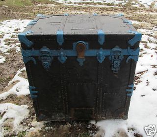 Vintage Solid Black Blue Trim 4 Drawer Trunk Chest Storage