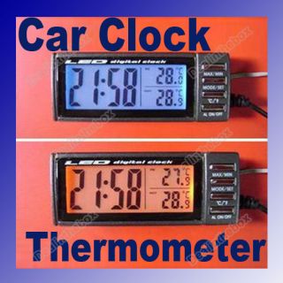 Car LCD Digital Thermometer Temperature Alarm Clock 12V