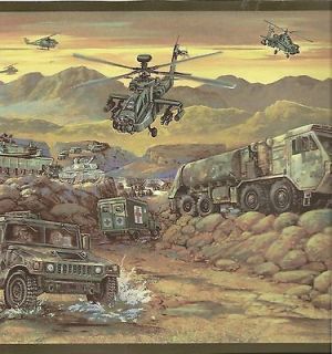 Kids Wallpaper Border / Army Trucks and Helicopters Wall Border / Camo