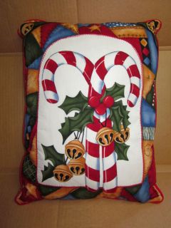 HANDCRAFTED PILLOW GIANT CANDY CANES & BELLS 18X14