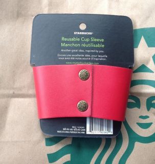 New Starbucks Reusable Cup Sleeve   Red Faux Leather With Rivets