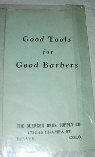 1920s Era BARBERS PAMPHLET FOR GOOD BARBER TOOLS   BUERGER BROS