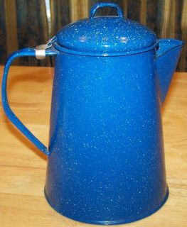 Vintage Blue Speckled Enamel 8 Cup Camp Coffee Pot Percolator Tea