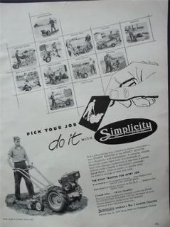 1952 Simplicity Garden Tractor Equipment Photo Vintage Print Ad