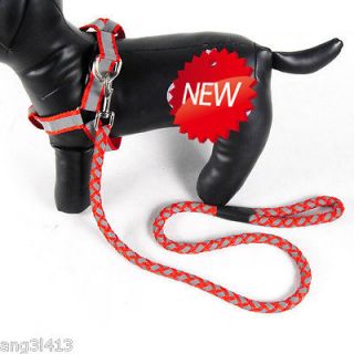 Nylon Night Reflective dog Walking harness leash collar combo 3 sizes
