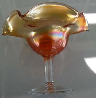 Gloss Marigold Carnival Glass Compote*Fenton Art Glass circa 1915 25