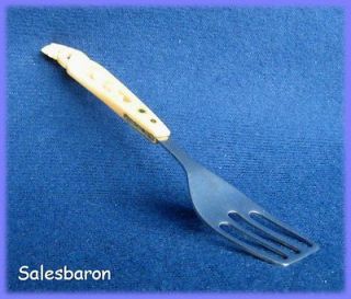 Steel Sardine Fork w/ Ivory Colored Decorative Hand Carved Handle