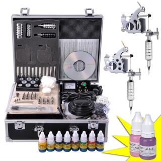 Tattoo Kit 2 Gun A 10 Wrap SS Machine Power Supply Ink Needle Set