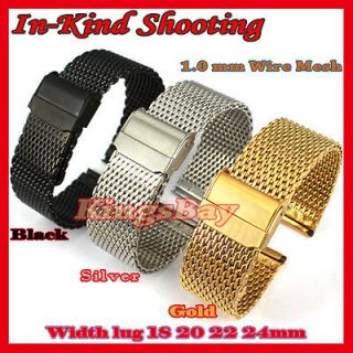 Luxury 18~24 mm Solid Stainless Steel Watch Mesh Band Strap Bracelet