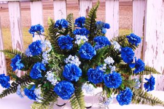 Fathers Day Cemetery Memorial Grave Silk Flowers Blue Carnations Dad