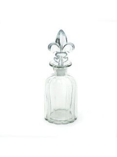 French 8 Clear Glass Fleur de Lys Lis Decorative Bottle with Stopper