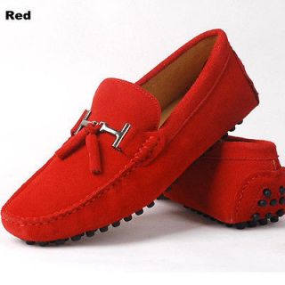 leather tassel loafer slip on mens driving car shoes red moccasin