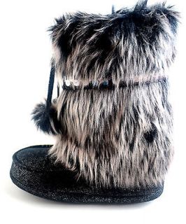 Candies® Womens Sequins Faux Fur Bootie Slippers Black Size L US