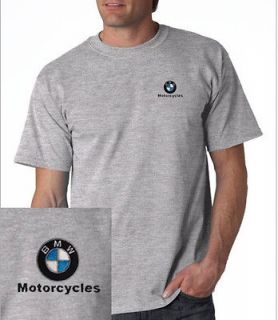 BMW Motorcycle Logo EMBROIDERED T Shirt Sport Gray New *Grey*