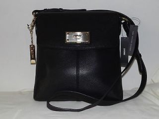 Authentic DKNY Black Genuine Leather Shoulder/Cross Body Bag with Logo