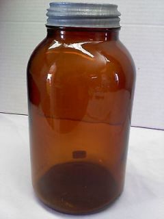 Duraglas, 1 1/2 quart canning jar, brown glass, metal lid with Crown
