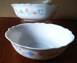 ARCOPAL WHITE SWEET PEA DESIGN CEREAL DISHES WITH SCALLOPED EDGE