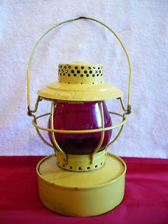 Vintage Railroad HANDLAN Yellow Oil Lamp Lantern Red Glass Lamp So Cal