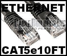CAT5E 10FT BLACK ETHERNET CABLE BUILDERS SNAGLESS DSL CORD CAT5 10 10
