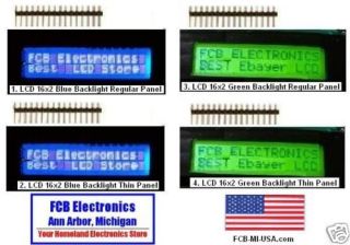 16x2 Blue/Green Backlight Regular/Thin LCD HD44780 + Free Headers *USA