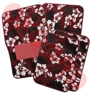 Set Floral Flower Hawaiian Print Red Carpet Car Floor Mat Front Rear
