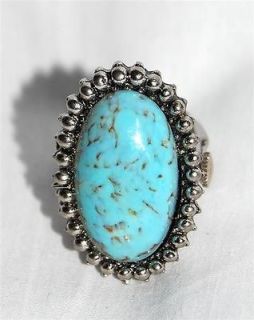 Vintage Lucerne Faux Turquoise Wind Up Ring Watch Swiss Made