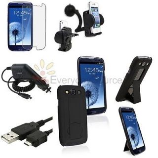 Black Stand Case Cover+Matte LCD+Charger+Mo re For Samsung Galaxy SIII