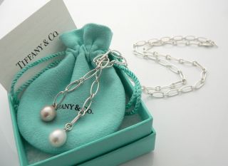 Tiffany & Co Silver Peretti Pink White Pearl Necklace Tassel Link 25