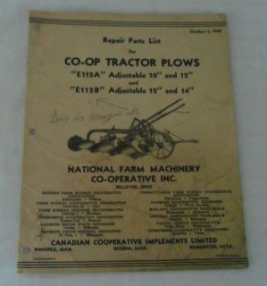1948 CO OP Tractor Plows Repair Parts List National Farm Machinery