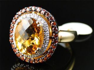 14k Yellow Gold with Diamond and Citrine Orange Center Fashion Ring