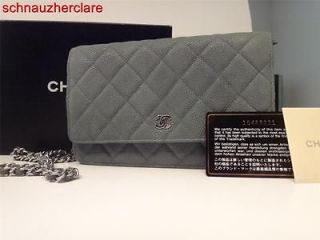2012 Chanel Vert Fonce Quilted Caviar WOC Wallet on chain Clutch Bag