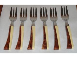 Set of 6 Rostfrei Laminated 2 Tone Bakelite Forks