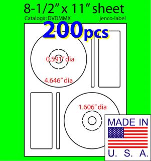 DVDMMX, 200 CD/DVD Labels, Matte White Laser InkJet