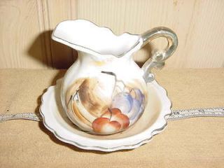 Vtg Enesco Ceramic Porcelain Painted Fruit Small Water Basin Pitcher