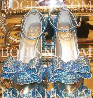 Cinderellas I do Aurora Borealis Blue Crystal glass slipper shoes by