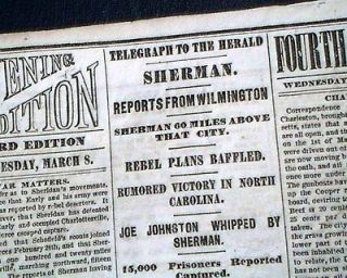 1865 Civil War Newspaper CHARLOTTESVILLE Wilmington NC North Carolina