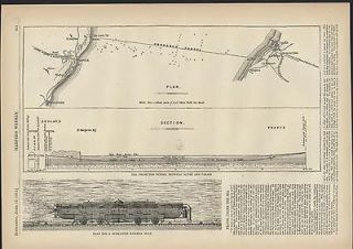 Channel Tunnel Dover Plan Submarine Railway Boat 1875 antique wood