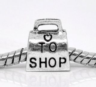 20 Silver Tone To Shop Bag Beads Fit Charm Bracelet