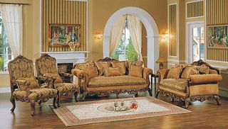 GORGEOUS CARVED WOOD SILK/CHENILLE EDEN MANOR SOFA/LOVE SEAT SET,SO