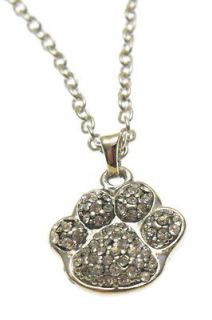 Silver Tone Crystal Animal Paw Print Charm Necklace in Gift Box