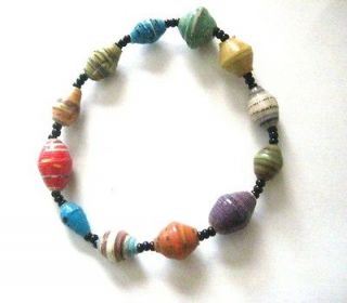 Recycled Paper Beads Stretch Bracelet Jungle Party Multi Color