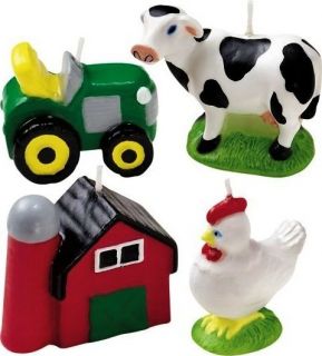 Mini Molded Cake Candles Tractor Barn Chicken Cow Barnyard Toppers
