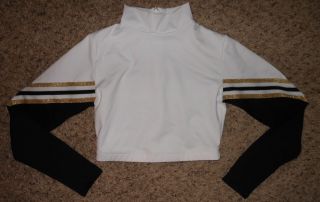 Motionwear White Black Gold CHEER Cheerleading Crop Uniform Team Top