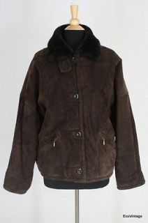 JONES NEW YORK Dark Brown Suede Leather Shearling Faux Fur Lined Coat