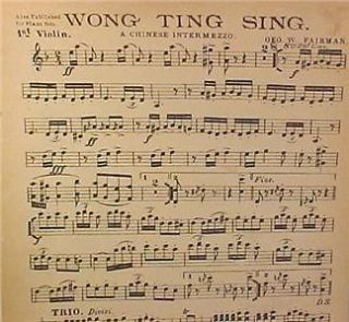 Antique Wong Ting Sing Orchestra Score 1903 Chinese Intermezzo UNUSUAL