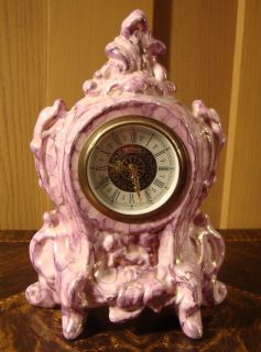 Narco Germany Purple / Gold Wind Up Mantle Clock   Unique Marble Look