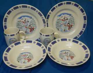 Pc Holiday Snowman Dinnerware   Great Condition