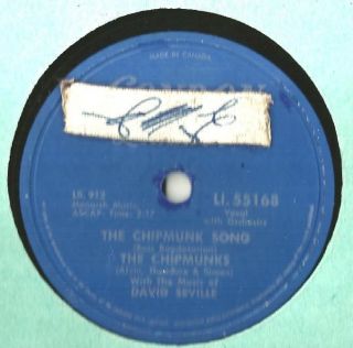 Novelty 78 Rpm Record The Chipmunks The Chipmunk Song / Almost Good
