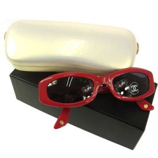 Auth CHANEL Vintage CC Logos Sunglasses Eye Wear Red Plastic With Box